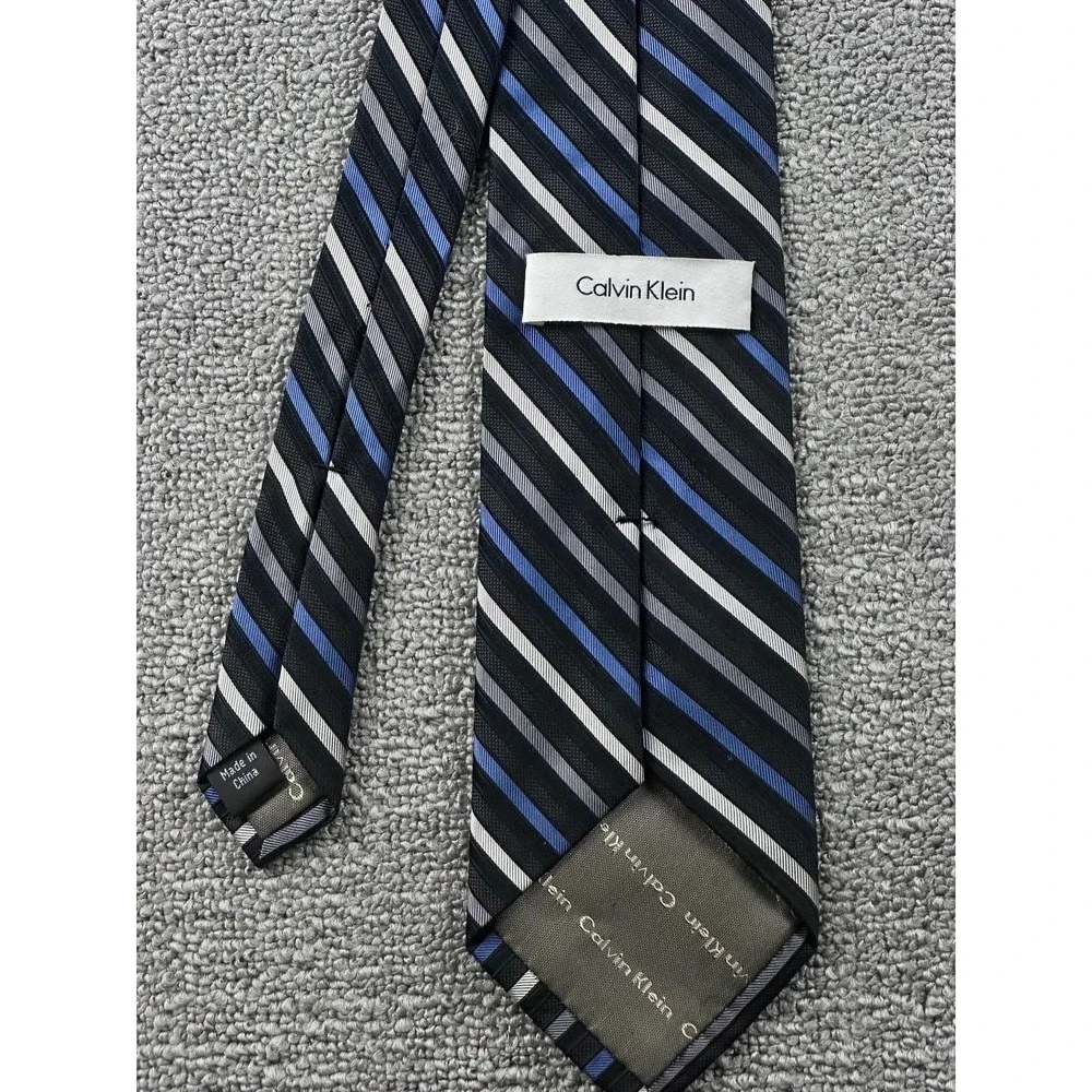 Calvin Klein Tie Men Multi Color Silk Blend Striped Classic Designer Prep Formal